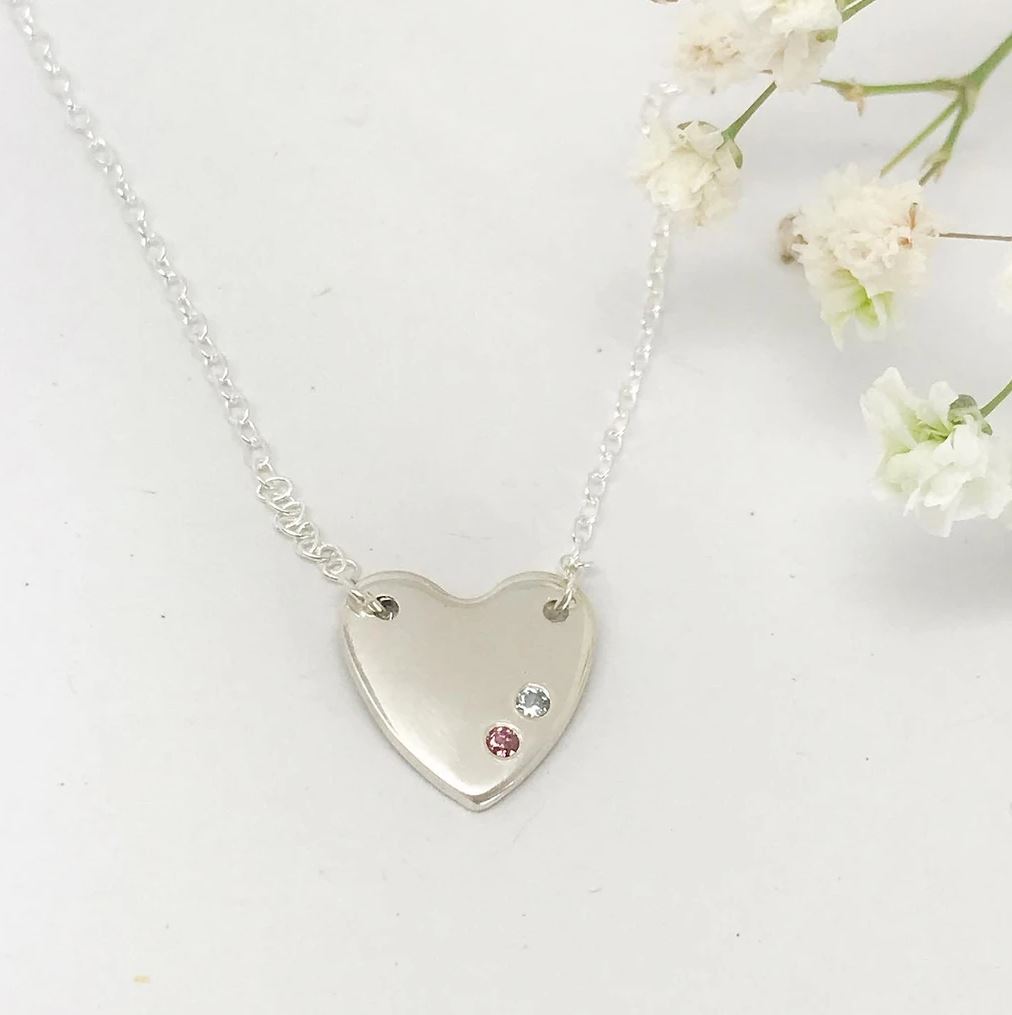 Silver Heart Pendant Mother's Birthstone Necklace with Custom Engravings –  ifshe.com